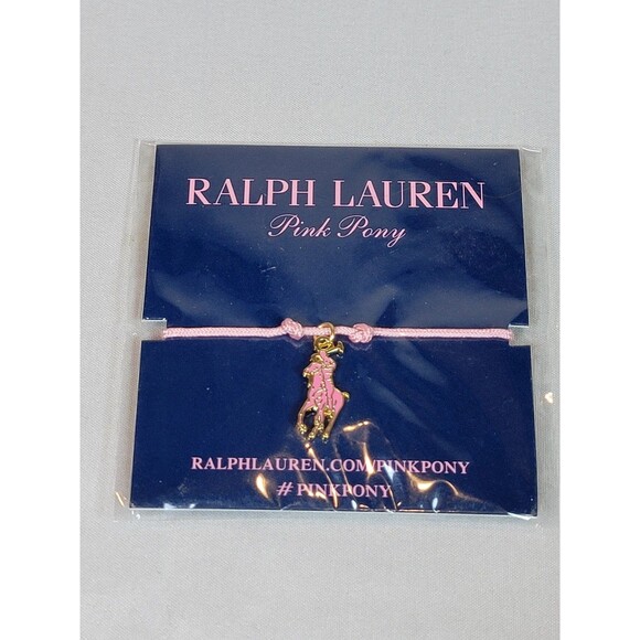 New Polo Ralph Lauren Pink Pony Charm Bracelet Cancer Awareness Adjustable - Picture 1 of 2